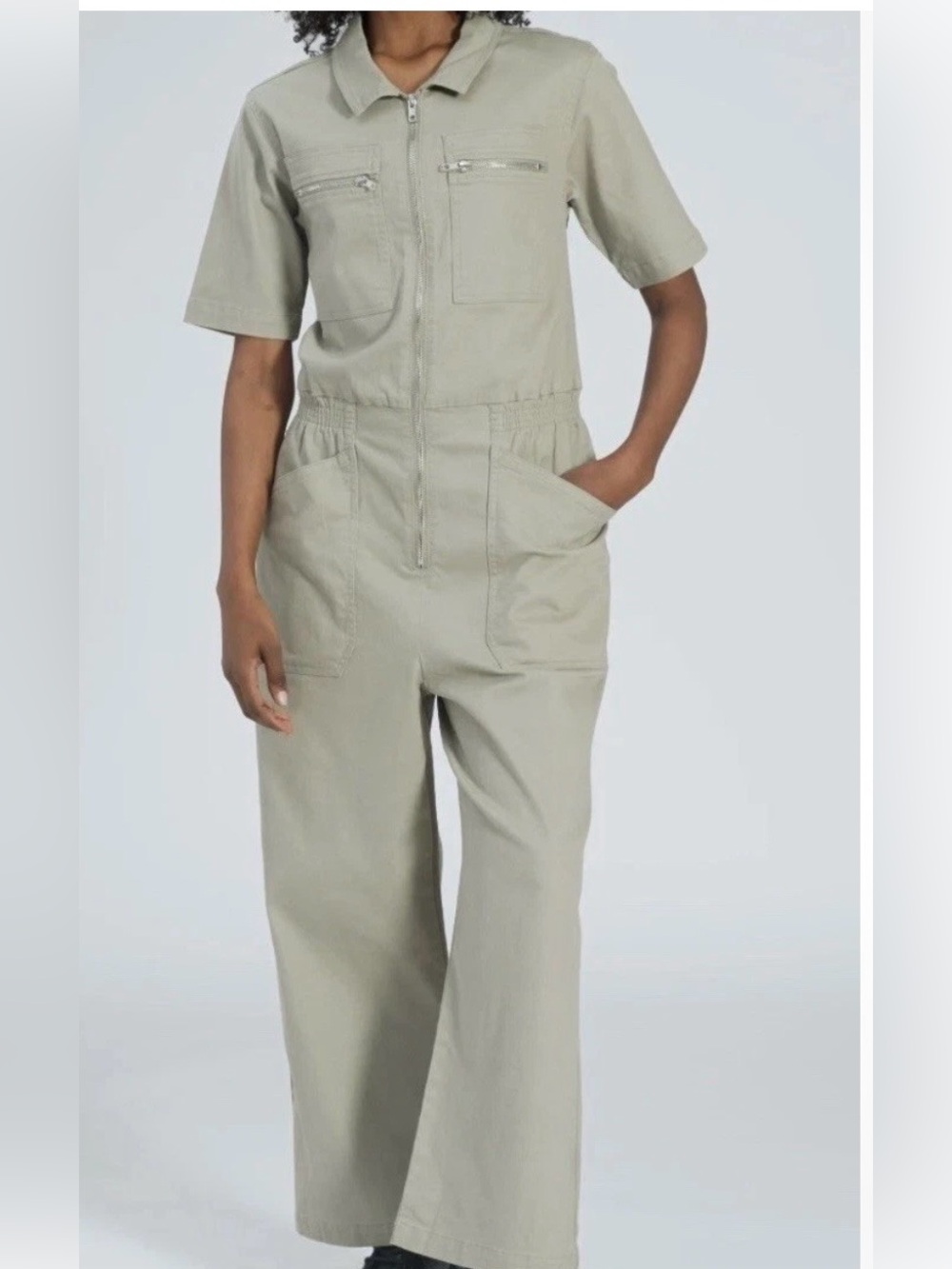 Hunter & Brown Effortlessly Boilersuit Jumpsuit Sage Green Wide Leg  Sz S NWT HB